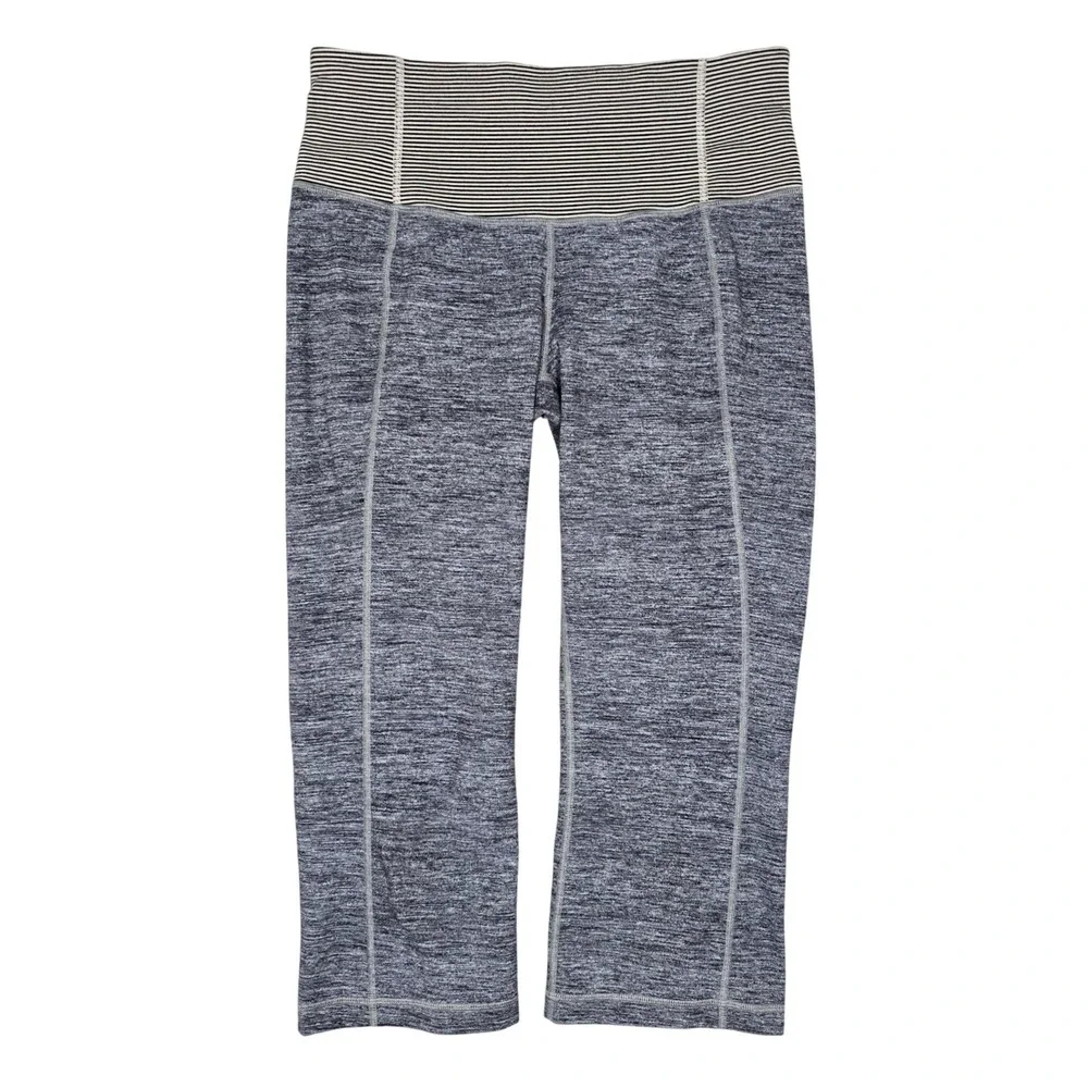 Lululemon Women's Pace Setter Grey Space Dye Striped Waist Crop Leggings 8 - Picture 1 of 12